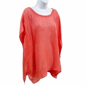 Eileen Fisher 100% Linen Gauze Striped Popover Tunic Beach Coverup size Medium